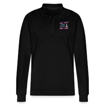 Yoga-Kurs oder Ziegenpass - Stanley/Stella Unisex Bio-Langarm-Poloshirt Prepster - Schwarz - Vorne - Anna (173cm) & Nico (186cm)