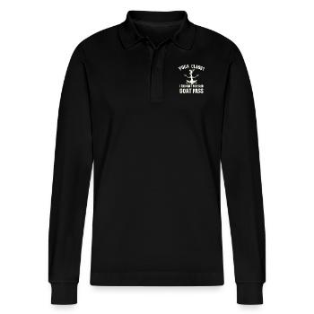 Yoga-Kurs oder Ziegenpass - Stanley/Stella Unisex Bio-Langarm-Poloshirt Prepster - Schwarz - Vorne - Anna (173cm) & Nico (186cm)