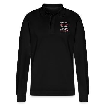 Ich strecke mein Bein in die Luft Manchmal Vogelhumor - Stanley/Stella Unisex Bio-Langarm-Poloshirt Prepster - Schwarz - Vorne - Anna (173cm) & Nico (186cm)