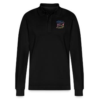 What's For Lunch? - Stanley/Stella Organic Unisex Long-Sleeved Polo Shirt Prepster - black - Front - Anna (173cm) & Nico (186cm)