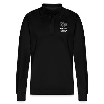 What's For Lunch? - Stanley/Stella Organic Unisex Long-Sleeved Polo Shirt Prepster - black - Front - Anna (173cm) & Nico (186cm)