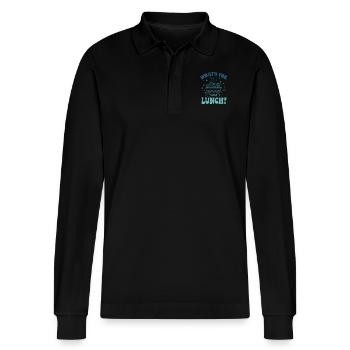 What's For Lunch? - Stanley/Stella Organic Unisex Long-Sleeved Polo Shirt Prepster - black - Front - Anna (173cm) & Nico (186cm)