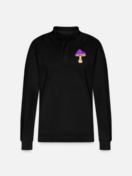 Mushroom Comic - Stanley/Stella Organic Unisex Long-Sleeved Polo Shirt Prepster - black