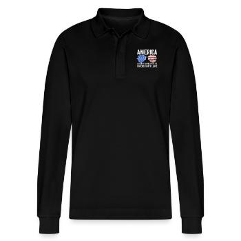 Amerika Ein so großartiges Land Patriotisch der USA - Stanley/Stella Unisex Bio-Langarm-Poloshirt Prepster - Schwarz - Vorne - Anna (173cm) & Nico (186cm)