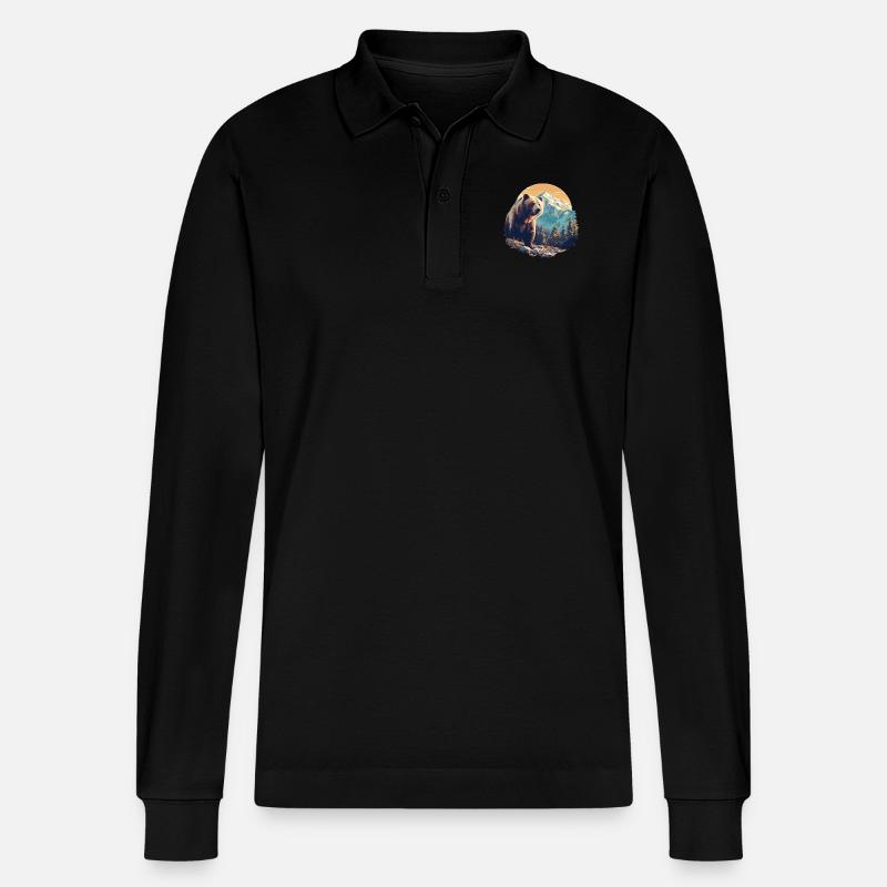 Bear Bären Bär - Stanley/Stella Unisex Bio-Langarm-Poloshirt Prepster - Schwarz