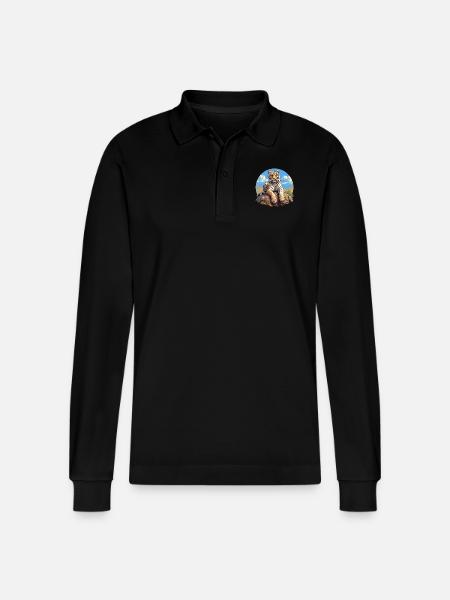 Bengal Tiger King Tiger - Stanley/Stella Organic Unisex Long-Sleeved Polo Shirt Prepster - black