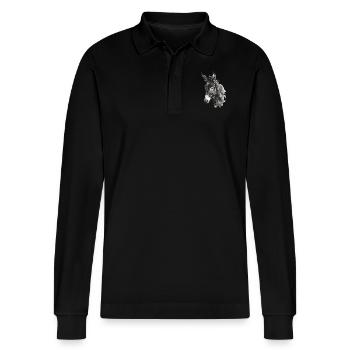 Esel - Stanley/Stella Unisex Bio-Langarm-Poloshirt Prepster - Schwarz - Vorne - Anna (173cm) & Nico (186cm)