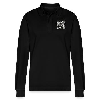 Some make plans, I make chips - Stanley/Stella Organic Unisex Long-Sleeved Polo Shirt Prepster - black - Front - Anna (173cm) & Nico (186cm)
