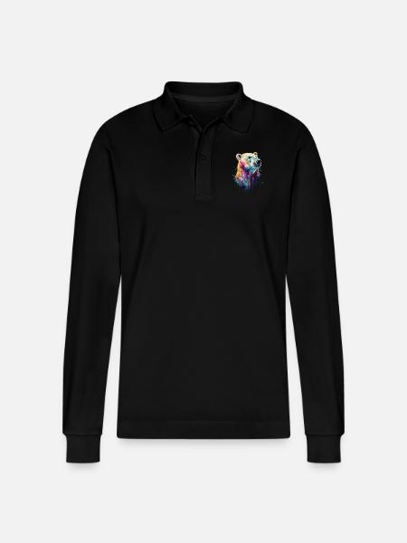 Polar bear - Stanley/Stella Organic Unisex Long-Sleeved Polo Shirt Prepster - black