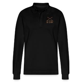 Arnis Eskrima Kali Philippinischer Martial - Stanley/Stella Unisex Bio-Langarm-Poloshirt Prepster - Schwarz - Vorne - Anna (173cm) & Nico (186cm)