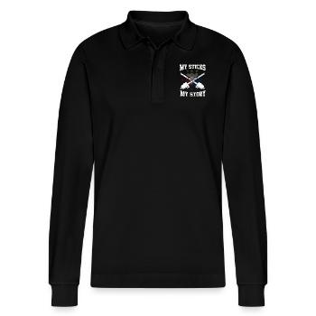 Arnis Kali Eskrima Filipino FMA - Stanley/Stella Organic Unisex Long-Sleeved Polo Shirt Prepster - black - Front - Anna (173cm) & Nico (186cm)