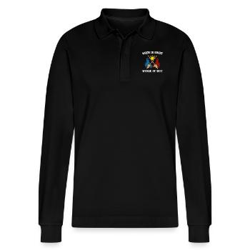 Arnis Eskrima Kali Filipino FMA - Stanley/Stella Organic Unisex Long-Sleeved Polo Shirt Prepster - black - Front - Anna (173cm) & Nico (186cm)