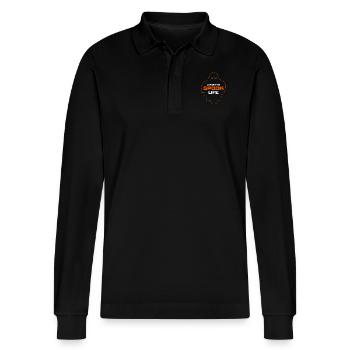Living The Spook Life Ghost Bait - Stanley/Stella Organic Unisex Long-Sleeved Polo Shirt Prepster - black - Front - Anna (173cm) & Nico (186cm)