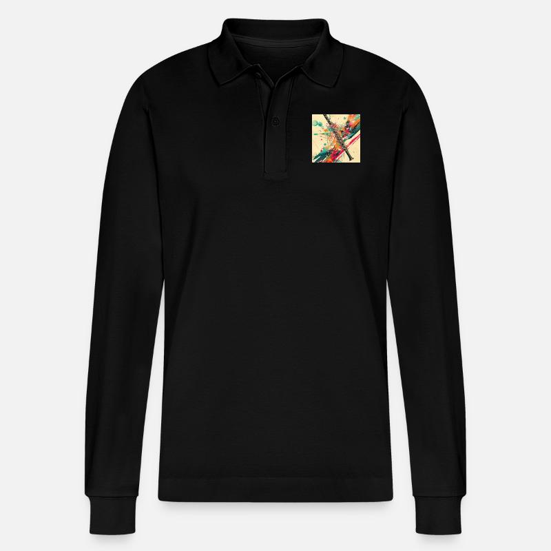 Querflöte - Stanley/Stella Unisex Bio-Langarm-Poloshirt Prepster - Schwarz