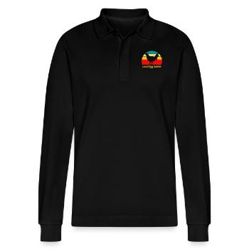 Lokaler Eierhändler Hühnerbesitzer Züchter - Stanley/Stella Unisex Bio-Langarm-Poloshirt Prepster - Schwarz - Vorne - Anna (173cm) & Nico (186cm)