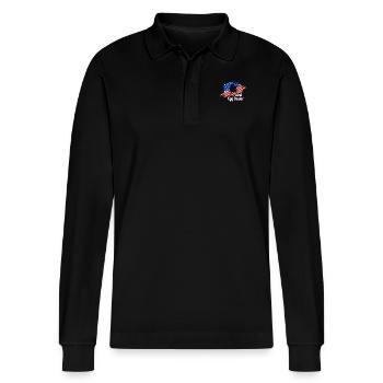 Lokaler Eierhändler Hühnerbesitzer Züchter - Stanley/Stella Unisex Bio-Langarm-Poloshirt Prepster - Schwarz - Vorne - Anna (173cm) & Nico (186cm)