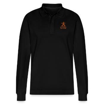 Arnis Eskrima Kali Philippinischer Martial - Stanley/Stella Unisex Bio-Langarm-Poloshirt Prepster - Schwarz - Vorne - Anna (173cm) & Nico (186cm)