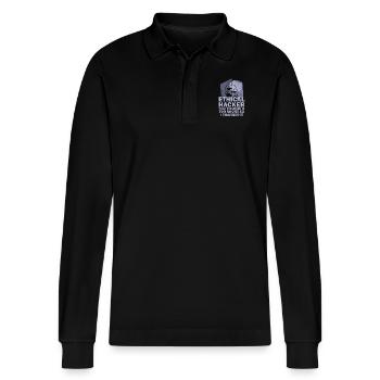 Cybersicherheitsexpertise von ethischen Hackern - Stanley/Stella Unisex Bio-Langarm-Poloshirt Prepster - Schwarz - Vorne - Anna (173cm) & Nico (186cm)
