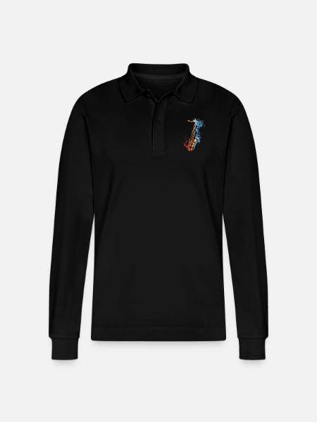 Saxophon - Stanley/Stella Unisex Bio-Langarm-Poloshirt Prepster - Schwarz