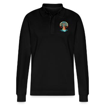 Yggdrasil Natur Musiker Baum Des Lebens - Stanley/Stella Unisex Bio-Langarm-Poloshirt Prepster - Schwarz - Vorne - Anna (173cm) & Nico (186cm)