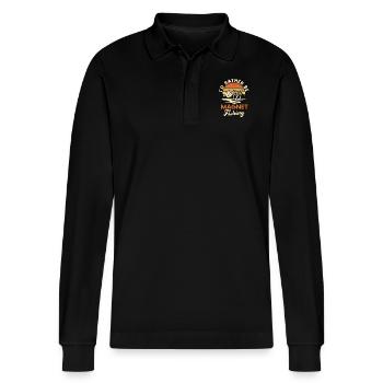 Neodymium Magnet Fishing Magnetic Fisher - Stanley/Stella Organic Unisex Long-Sleeved Polo Shirt Prepster - black - Front - Anna (173cm) & Nico (186cm)