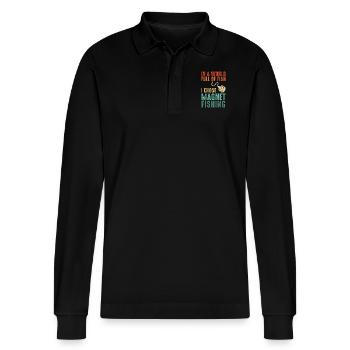 Neodymium Magnet Fishing Magnetic Fisher - Stanley/Stella Organic Unisex Long-Sleeved Polo Shirt Prepster - black - Front - Anna (173cm) & Nico (186cm)