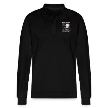 Neodymium Magnet Fishing Magnetic Fisher - Stanley/Stella Organic Unisex Long-Sleeved Polo Shirt Prepster - black - Front - Anna (173cm) & Nico (186cm)