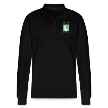 Die dümmste Gans der Welt auf freiem Fuß - Stanley/Stella Unisex Bio-Langarm-Poloshirt Prepster - Schwarz - Vorne - Anna (173cm) & Nico (186cm)