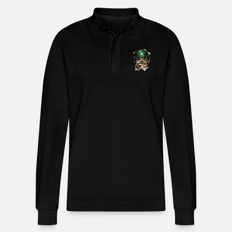 St. Patrick Eule - Stanley/Stella Unisex Bio-Langarm-Poloshirt Prepster - Schwarz