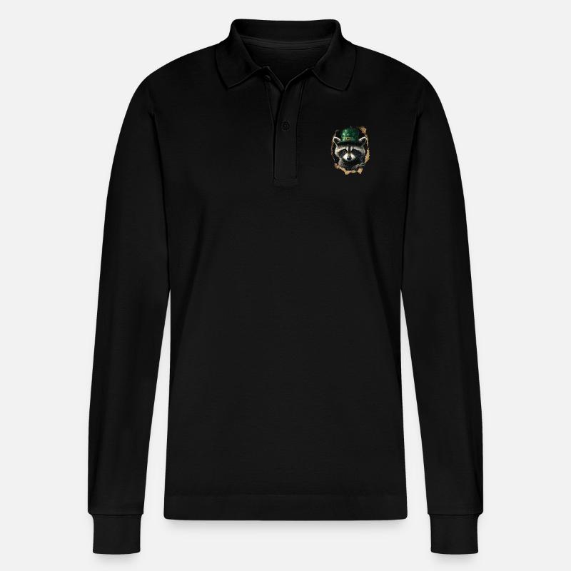 St. Patrick Waschbär - Stanley/Stella Unisex Bio-Langarm-Poloshirt Prepster - Schwarz
