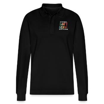 Wenn Sie ein Softeis wollen, holen Sie sich Eis - Stanley/Stella Unisex Bio-Langarm-Poloshirt Prepster - Schwarz - Vorne - Anna (173cm) & Nico (186cm)
