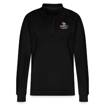 Abibliophobia Bookworm Reading Books - Stanley/Stella Organic Unisex Long-Sleeved Polo Shirt Prepster - black - Front - Anna (173cm) & Nico (186cm)