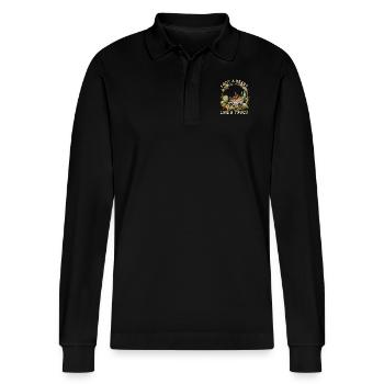 Ich habe ein Herz wie ein Truck - Stanley/Stella Unisex Bio-Langarm-Poloshirt Prepster - Schwarz - Vorne - Anna (173cm) & Nico (186cm)
