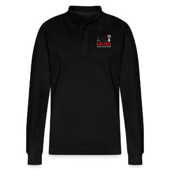 Kaizen: Eine Reise, kein Ziel - Stanley/Stella Unisex Bio-Langarm-Poloshirt Prepster - Schwarz - Vorne - Anna (173cm) & Nico (186cm)