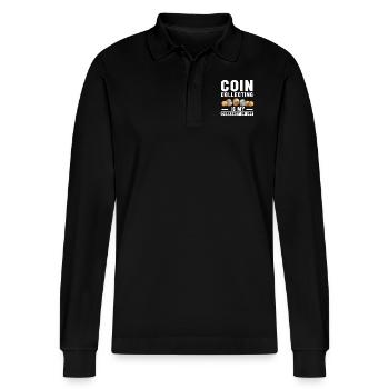 Numismatics Coin Collector Art - Stanley/Stella Organic Unisex Long-Sleeved Polo Shirt Prepster - black - Front - Anna (173cm) & Nico (186cm)
