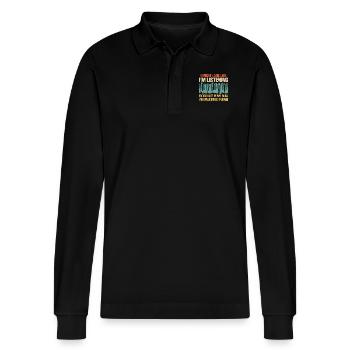 Ich sehe vielleicht so aus, als würde ich Klavier hören - Stanley/Stella Unisex Bio-Langarm-Poloshirt Prepster - Schwarz - Vorne - Anna (173cm) & Nico (186cm)