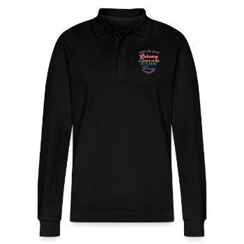 Ich sehe vielleicht so aus, als würde ich Klavier hören - Stanley/Stella Unisex Bio-Langarm-Poloshirt Prepster - Schwarz - Vorne - Anna (173cm) & Nico (186cm)