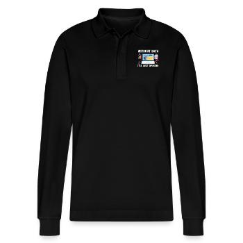 Funny Data Enthusiast Design - Stanley/Stella Organic Unisex Long-Sleeved Polo Shirt Prepster - black - Front - Anna (173cm) & Nico (186cm)