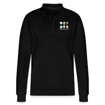 Living The Spook Life Ghost Bait - Stanley/Stella Organic Unisex Long-Sleeved Polo Shirt Prepster - black - Front - Anna (173cm) & Nico (186cm)