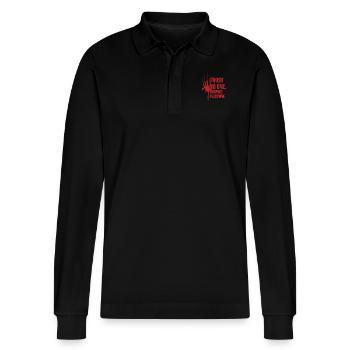 Murder Mystery Dinner Fun Night - Stanley/Stella Organic Unisex Long-Sleeved Polo Shirt Prepster - black - Front - Anna (173cm) & Nico (186cm)