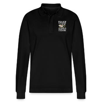 Murder Mystery Dinner Fun Night - Stanley/Stella Organic Unisex Long-Sleeved Polo Shirt Prepster - black - Front - Anna (173cm) & Nico (186cm)
