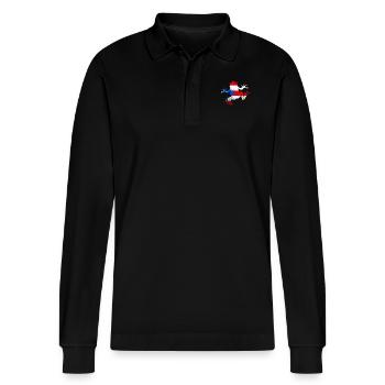 Taino Echoes Coqui Puerto Rican Heritage - Stanley/Stella Organic Unisex Long-Sleeved Polo Shirt Prepster - black - Front - Anna (173cm) & Nico (186cm)