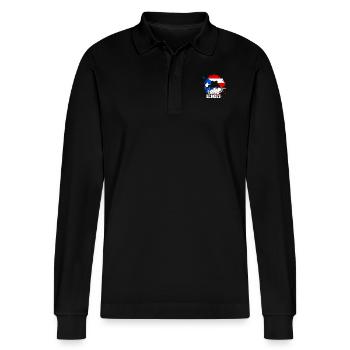 Taino Echoes Coqui Puerto Rican Heritage - Stanley/Stella Organic Unisex Long-Sleeved Polo Shirt Prepster - black - Front - Anna (173cm) & Nico (186cm)