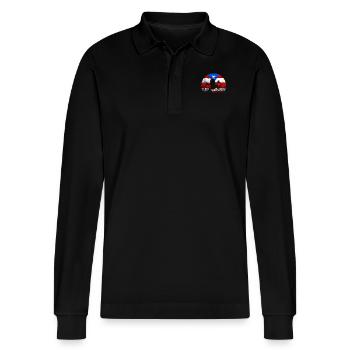 Taino Echoes Coqui Puerto Rican Heritage - Stanley/Stella Organic Unisex Long-Sleeved Polo Shirt Prepster - black - Front - Anna (173cm) & Nico (186cm)