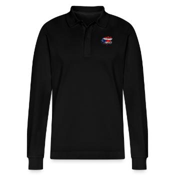 Taíno spiegelt den Stolz seiner karibischen Abstammung wider - Stanley/Stella Unisex Bio-Langarm-Poloshirt Prepster - Schwarz - Vorne - Anna (173cm) & Nico (186cm)