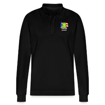 Taíno Echoes Caribbean Ancestry Pride - Stanley/Stella Organic Unisex Long-Sleeved Polo Shirt Prepster - black - Front - Anna (173cm) & Nico (186cm)
