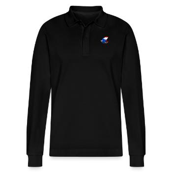 Taíno spiegelt den Stolz seiner karibischen Abstammung wider - Stanley/Stella Unisex Bio-Langarm-Poloshirt Prepster - Schwarz - Vorne - Anna (173cm) & Nico (186cm)