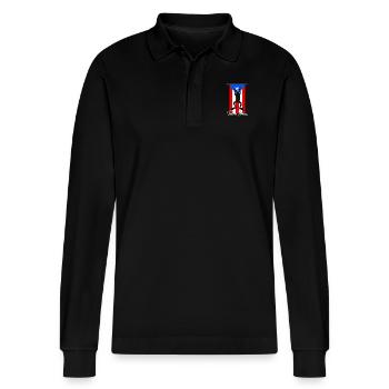 Taíno spiegelt den Stolz seiner karibischen Abstammung wider - Stanley/Stella Unisex Bio-Langarm-Poloshirt Prepster - Schwarz - Vorne - Anna (173cm) & Nico (186cm)