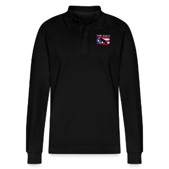 Taíno spiegelt den Stolz seiner karibischen Abstammung wider - Stanley/Stella Unisex Bio-Langarm-Poloshirt Prepster - Schwarz - Vorne - Anna (173cm) & Nico (186cm)