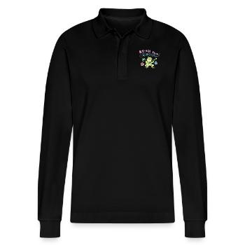 Ko-Kee Frog Playing Guitar Melody - Stanley/Stella Organic Unisex Long-Sleeved Polo Shirt Prepster - black - Front - Anna (173cm) & Nico (186cm)